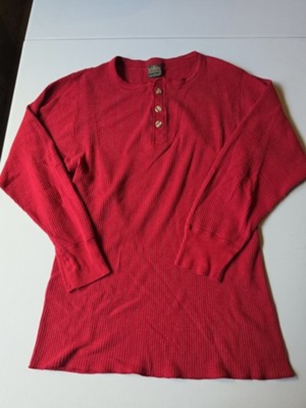 Greatland Men's Red Waffle Knit Henley Pullover Sweater Long Sleeve Size L